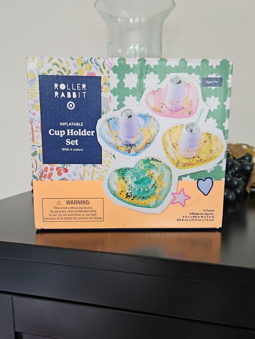 Roller Rabbit x Target Heart Inflatable Cup Holder Set For Pool/Lake, NIB